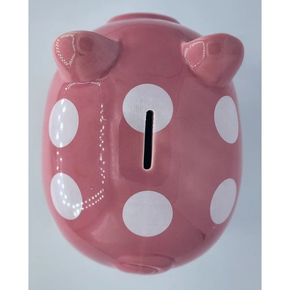 Gibson Pink Ceramic Piggy Bank with White Polka Dots‎ 6